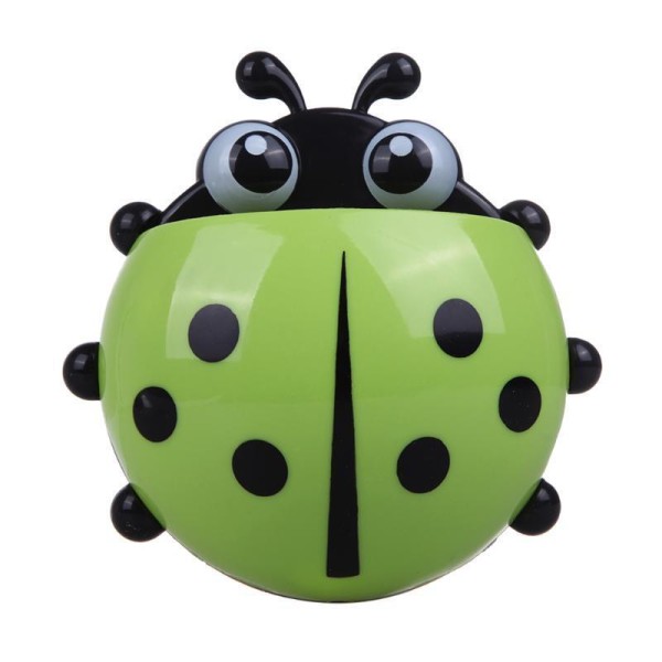 Toothbrush and toothpaste holder, ladybug, green color